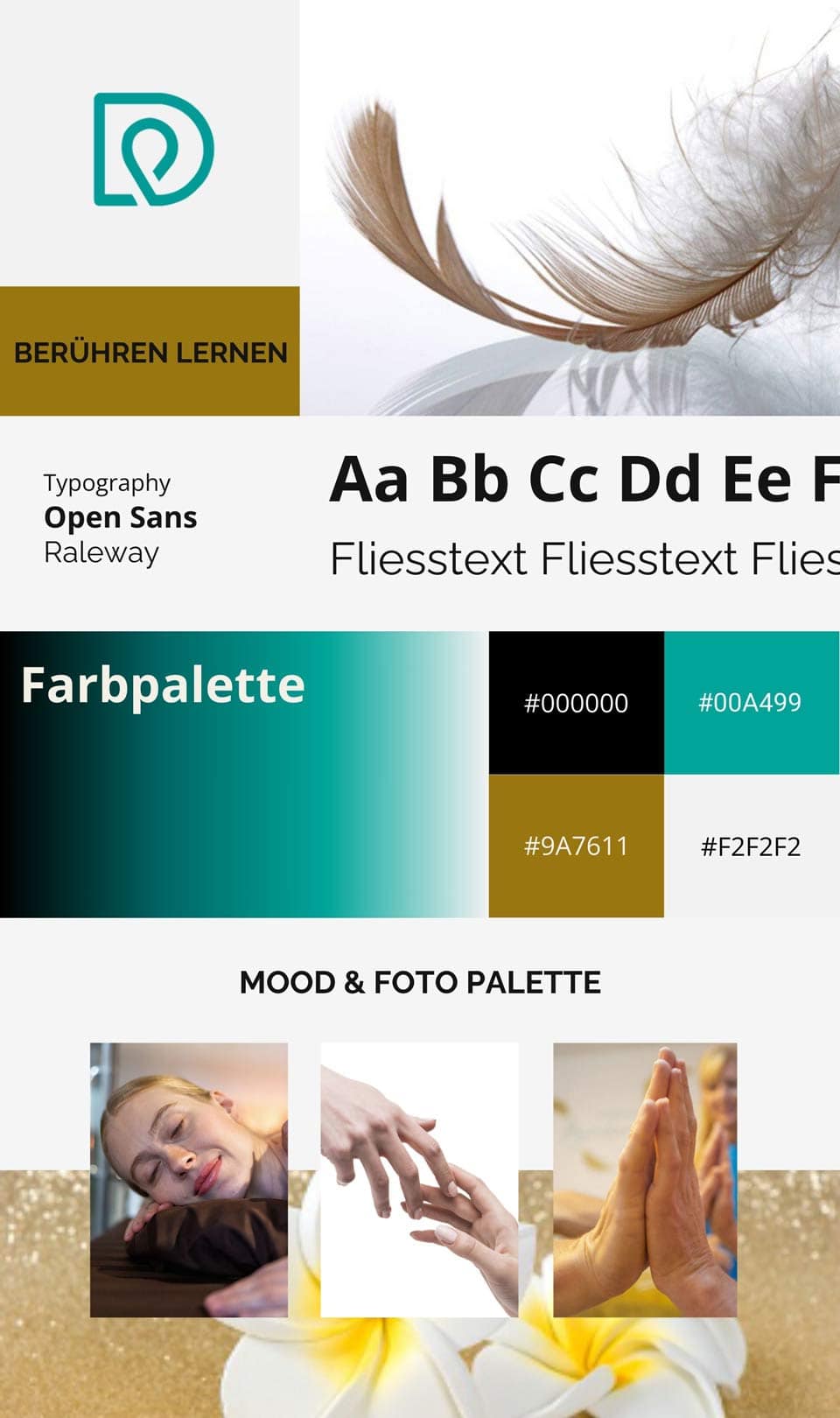 Farb und Typografie berühren lernen Massage Studio, Moodboard Webagentur für Webseiten