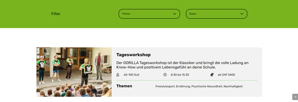 Filterfunktion auf Webseiten erstellen Referenz Schulprojekt